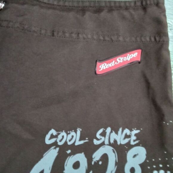 Red Stripe Men's Boardshorts Swimsuit Brown Red White Size 38 Waist Velcro - Picture 5 of 14